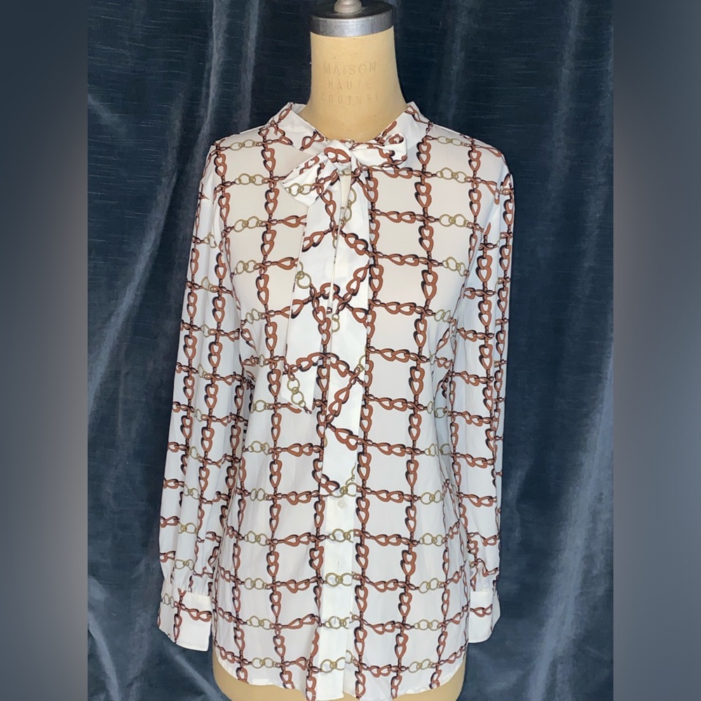 Talbots Cream Blouse with Chain Design